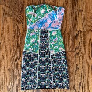 Floral Patchwork Strapless Dress
